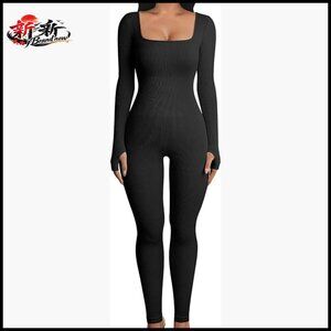 Long Sleeve Ribbed Jumpsuit for Yoga and Workout